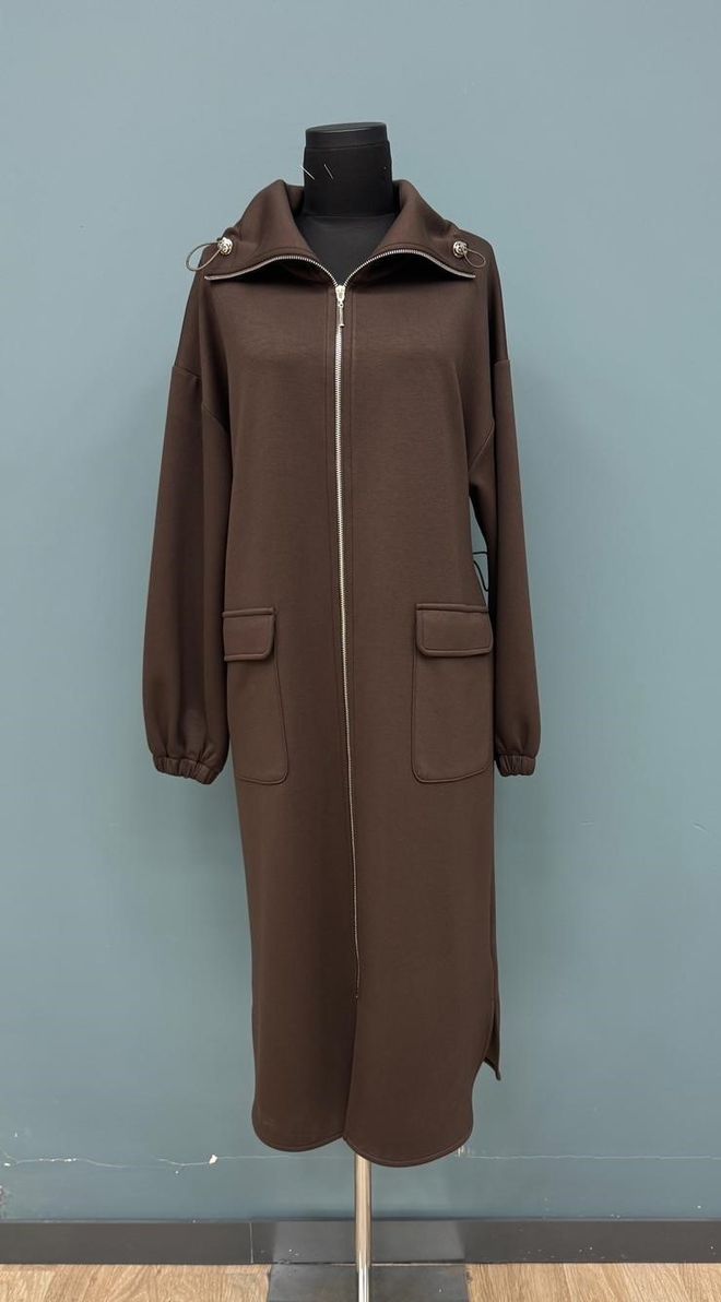 Puane Коричневое Пальто С Капюшоном На Молнии Оверсайз Оптовая продажа одежды Скромный