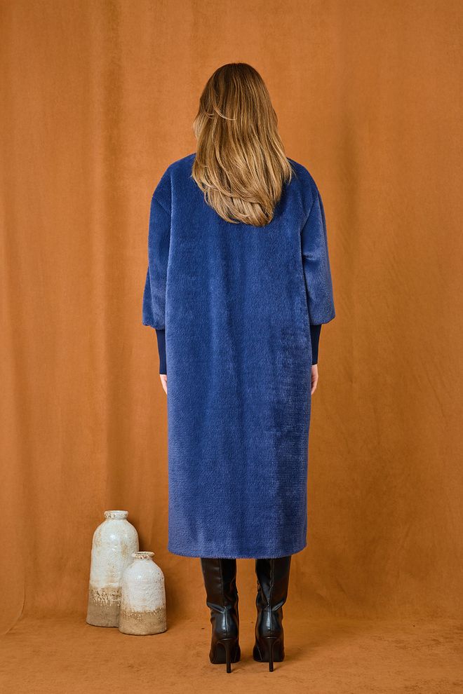 Puane Casaco De Pelagem Azul Com Ajuste Tamanho Grande E Colarinho De Padre Roupas por atacado Vintage