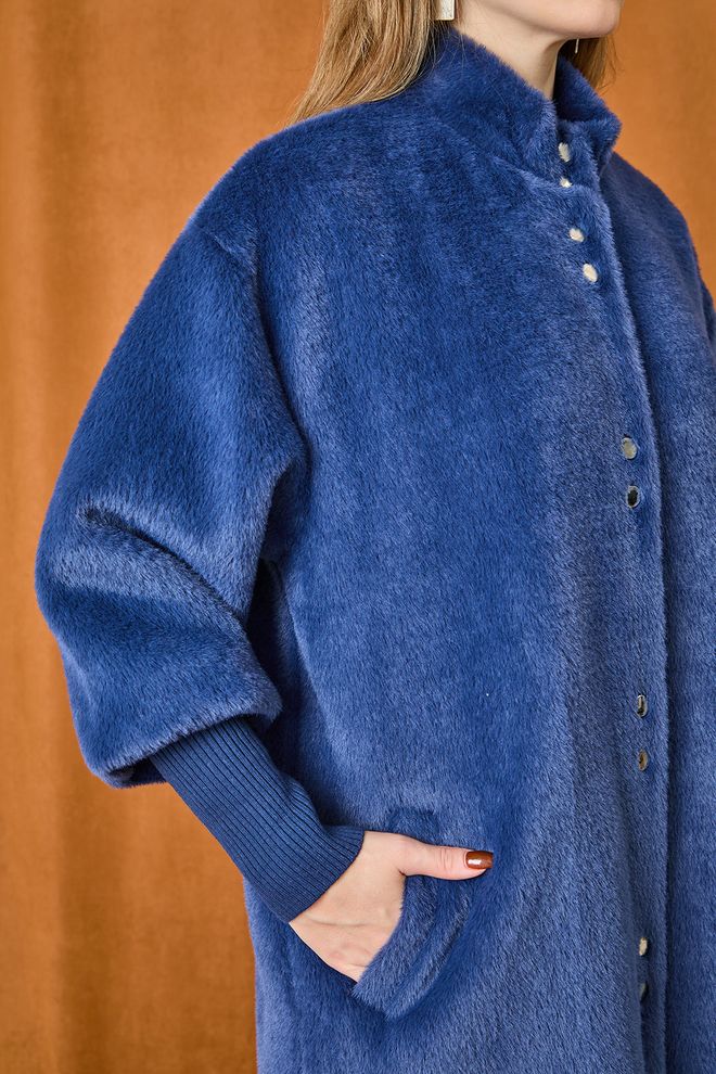 Puane Casaco De Pelagem Azul Com Ajuste Tamanho Grande E Colarinho De Padre Roupas por atacado 1