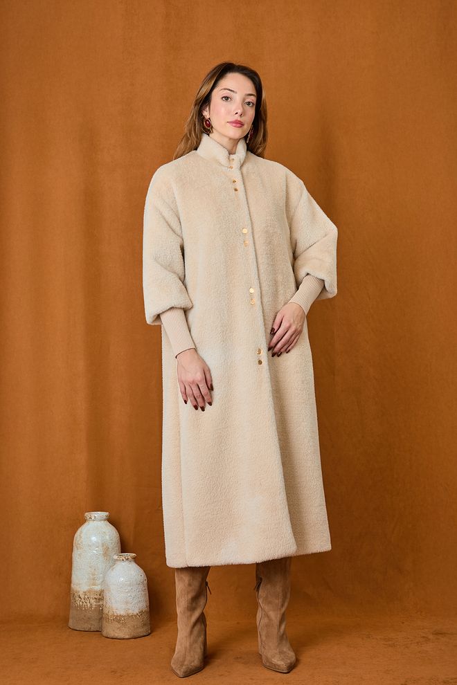 Puane Abrigo Teddy Beige Con Cuello Banda Y Cierre De Botón A Presión Ropa al por mayor Casual