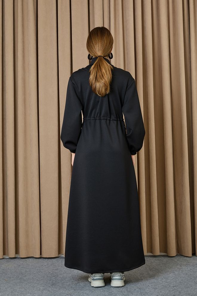 Puane Czarna Sukienka Typu Shift Z Kołnierzem Polo I Długim Rękawem Hurtowa sprzedaż odzieży Casual