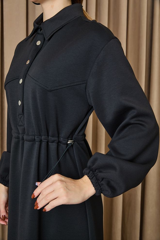 Puane Czarna Sukienka Typu Shift Z Kołnierzem Polo I Długim Rękawem Hurtowa sprzedaż odzieży Praca