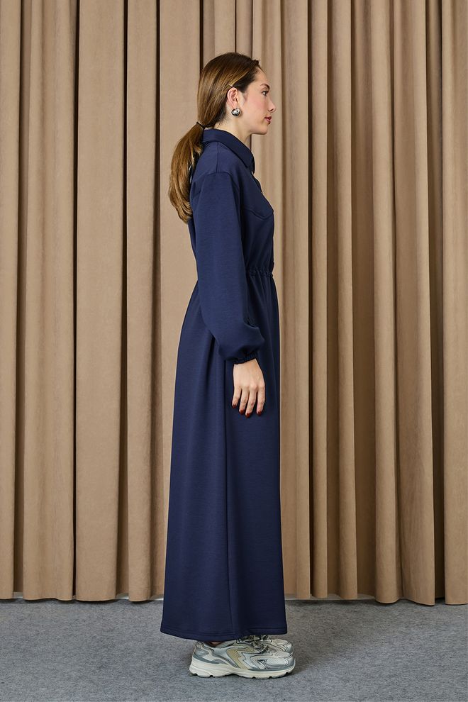 Puane Granatowa Sukienka Koszulowa Z Kołnierzykiem Polo I Rękawem 3/4 Hurtowa sprzedaż odzieży Wiosna