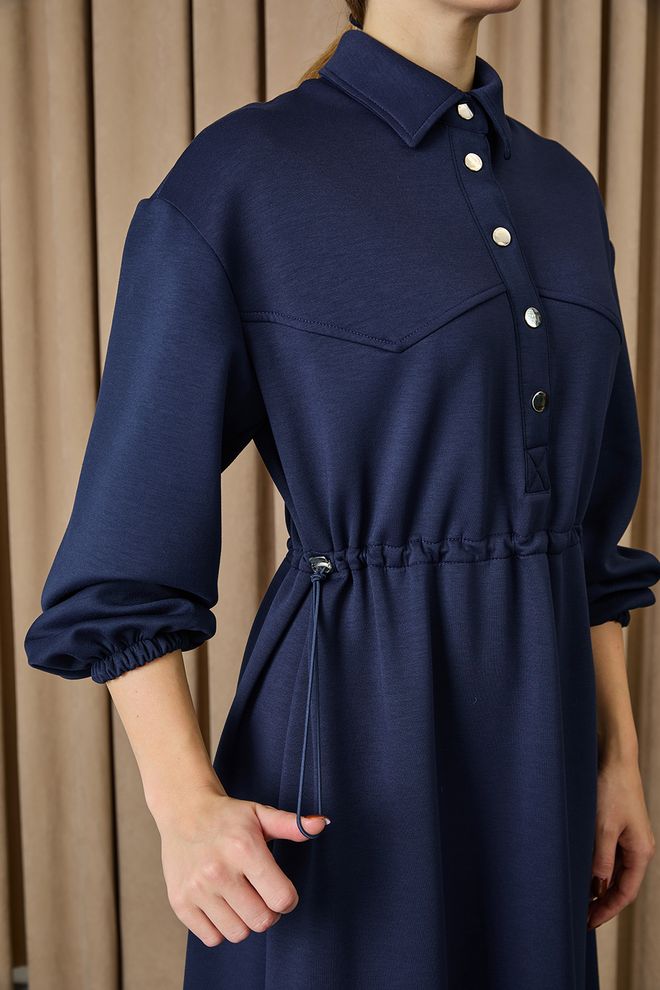 Puane Granatowa Sukienka Koszulowa Z Kołnierzykiem Polo I Rękawem 3/4 Hurtowa sprzedaż odzieży Casual