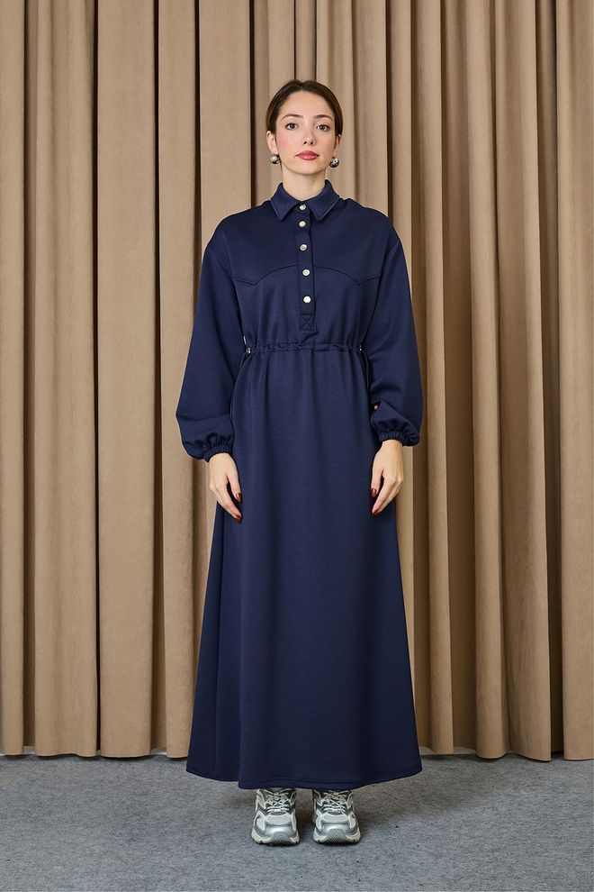 Puane Granatowa Sukienka Koszulowa Z Kołnierzykiem Polo I Rękawem 3/4 Hurtowa sprzedaż odzieży Odpoczynek