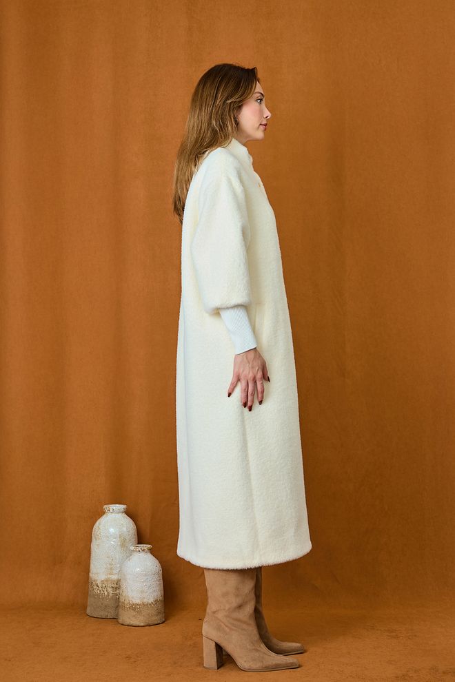 Puane Бяло Елегантно Едноредово Дълго Палто Дрехи на едро Небрежен