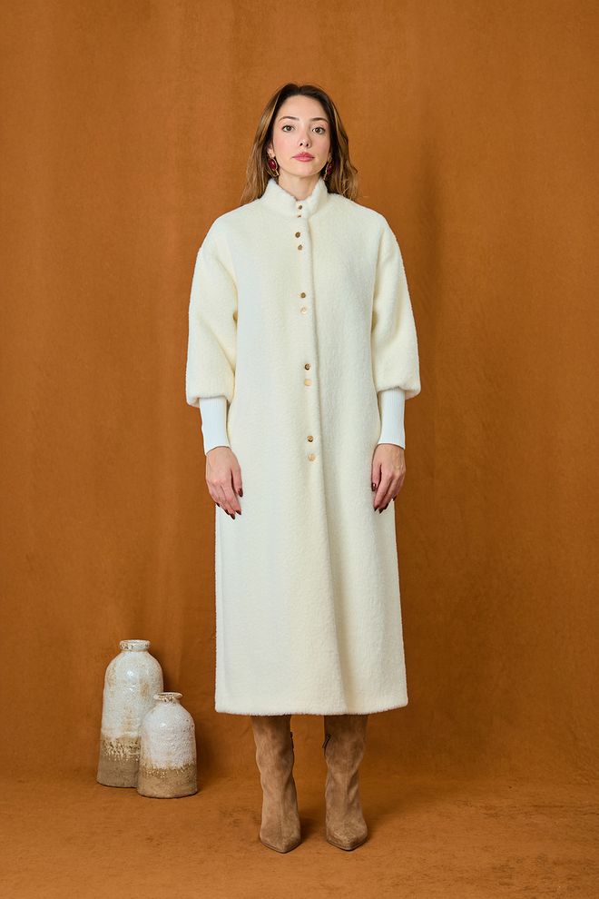 Puane Бяло Елегантно Едноредово Дълго Палто Дрехи на едро Работа