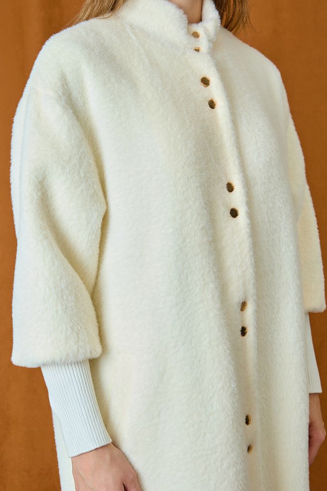 Puane Бяло Елегантно Едноредово Дълго Палто Дрехи на едро 5