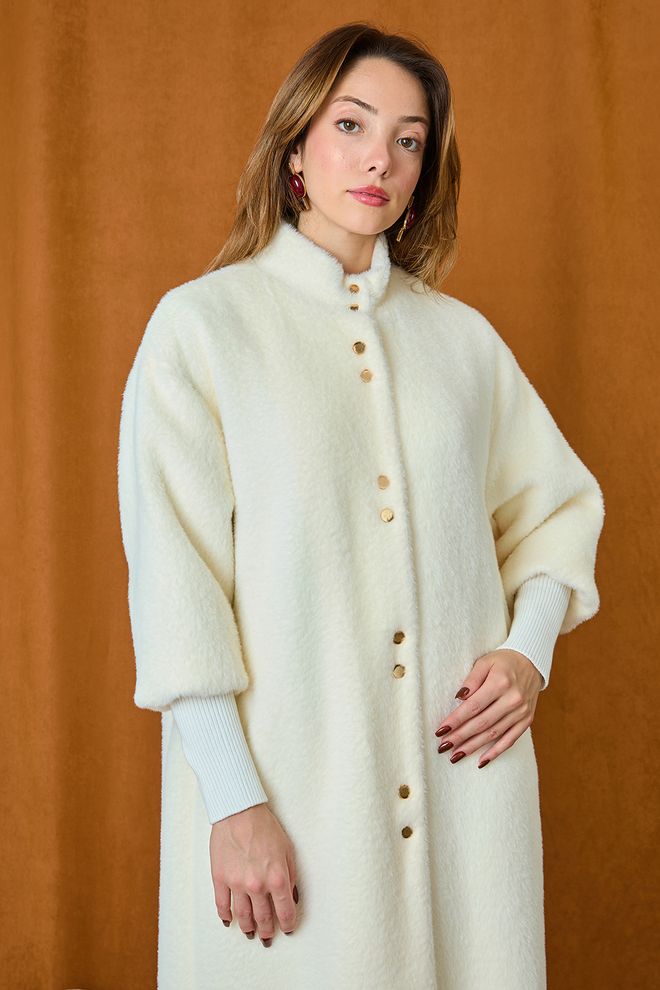 Puane Бяло Елегантно Едноредово Дълго Палто Дрехи на едро 1