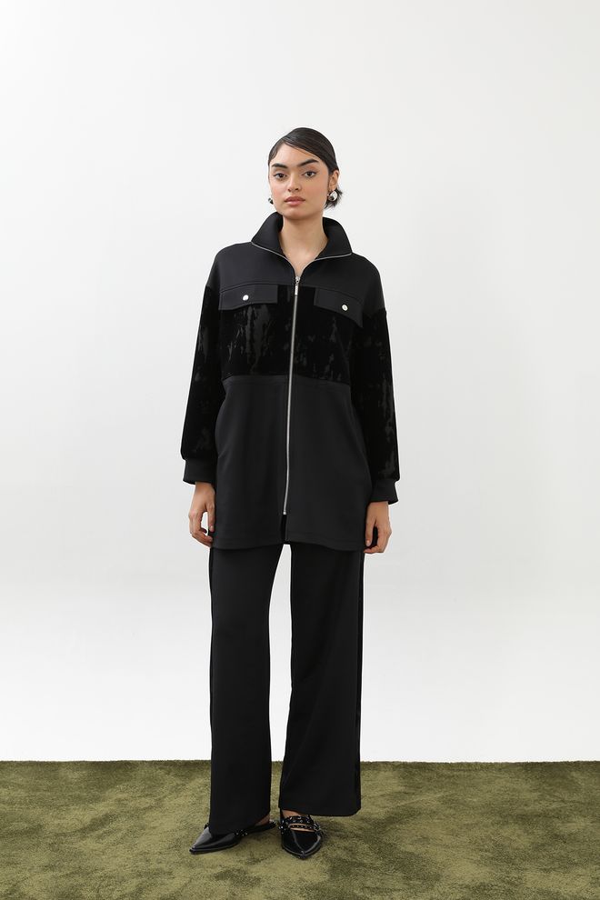 Puane Crni Oversized Palazzo Set Veleprodaja odjeće Skroman