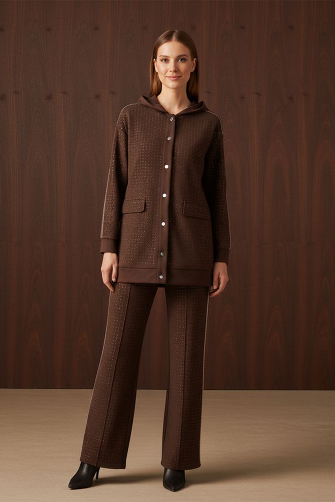 Puane Set Marrone Casuale Sportivo Abbigliamento Di Strada Abbigliamento all'ingrosso Casuale