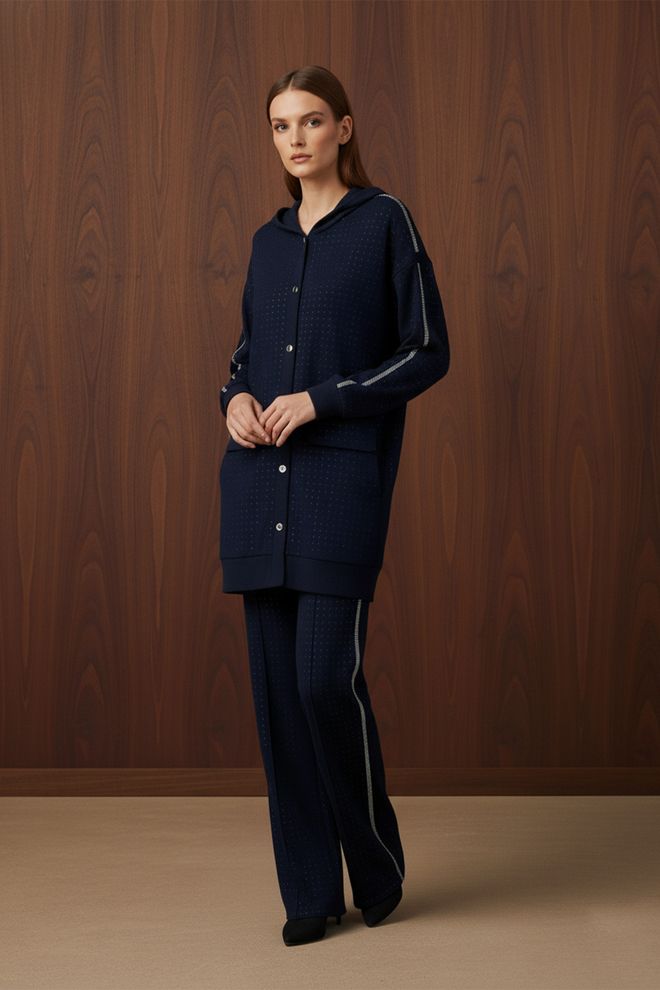 Puane Conjunto Azul Marino Casual Deporte Modesto Ropa al por mayor Modesto