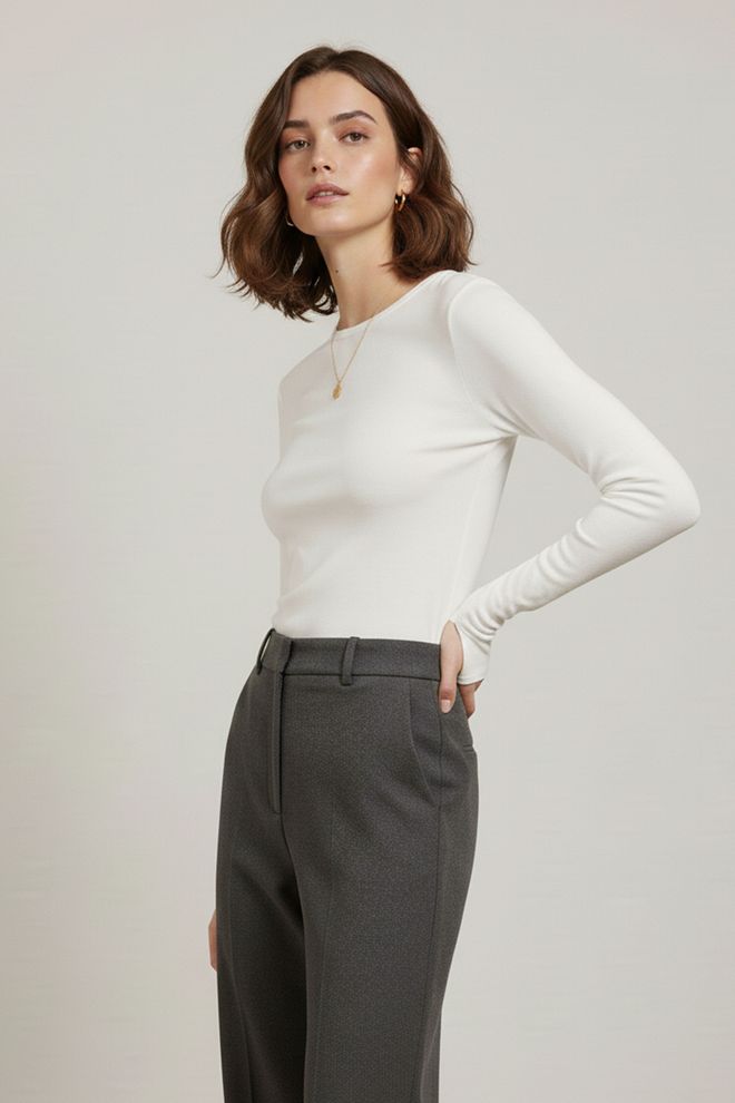 Puane Weißes Elegantes Bescheidenes Bluse Mit Langen Ärmeln Großhandelskleidung Modest