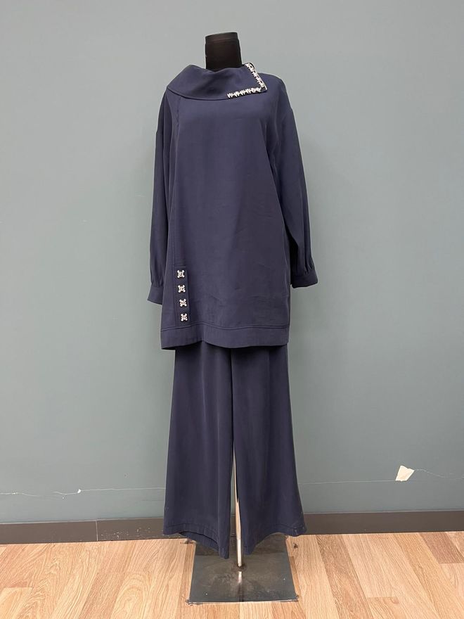 Puane Conjunto Azul marinho Elegante Formal Roupas por atacado Modesto