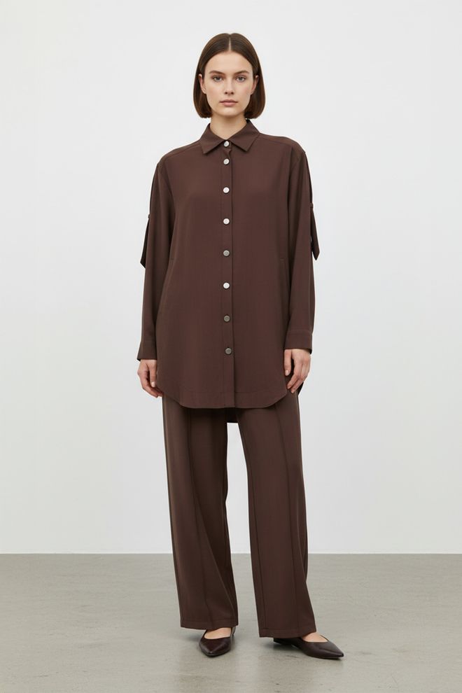 Puane Eşofman Takımı Kahverengi Tesettür Gündelik Zarif Toptan Giyim Tesettür