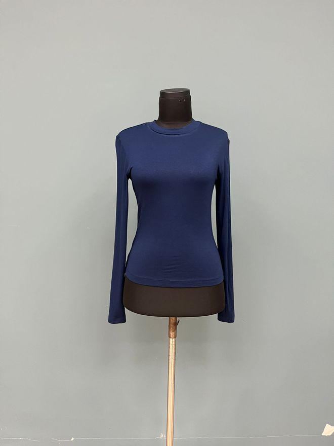 Puane Blúzka Navy Blue Priliehavý Strih Dlhý Rukáv Okrúhly Výstrih Veľkoobchod s oblečením Skromný