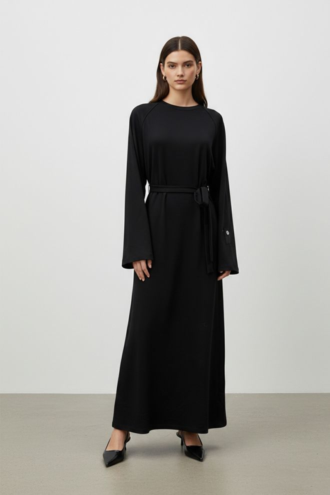 Puane Čierne Elegantné Svetrové Šaty Po Zem Veľkoobchod s oblečením Skromný