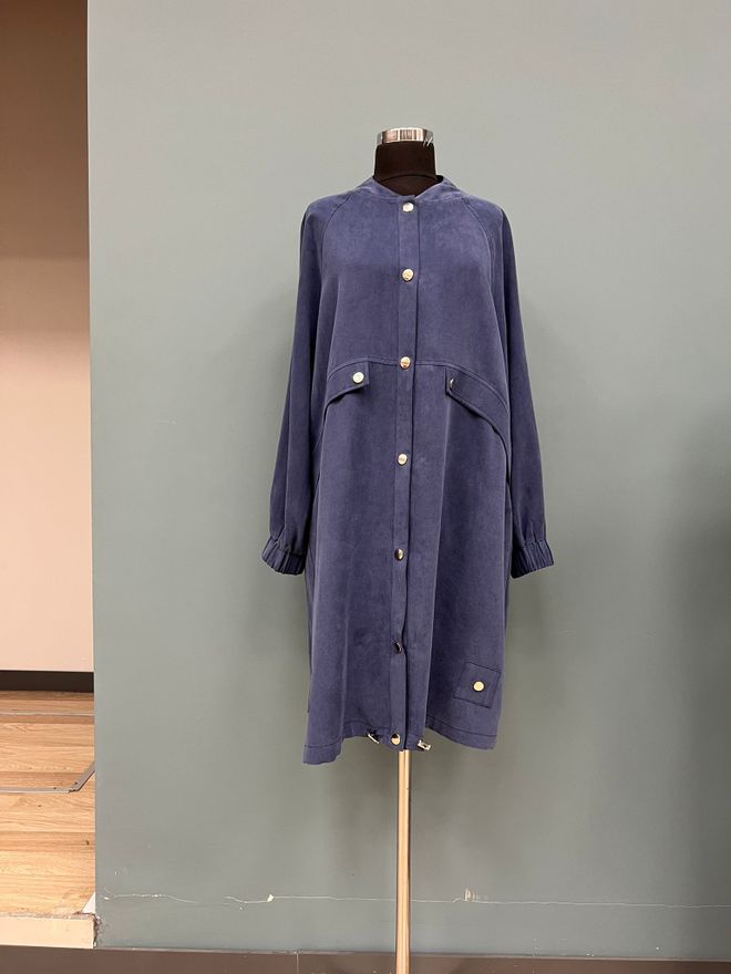 Puane Navy Blue Single Breasted Oversized Coat Wholesale Clothing Modest