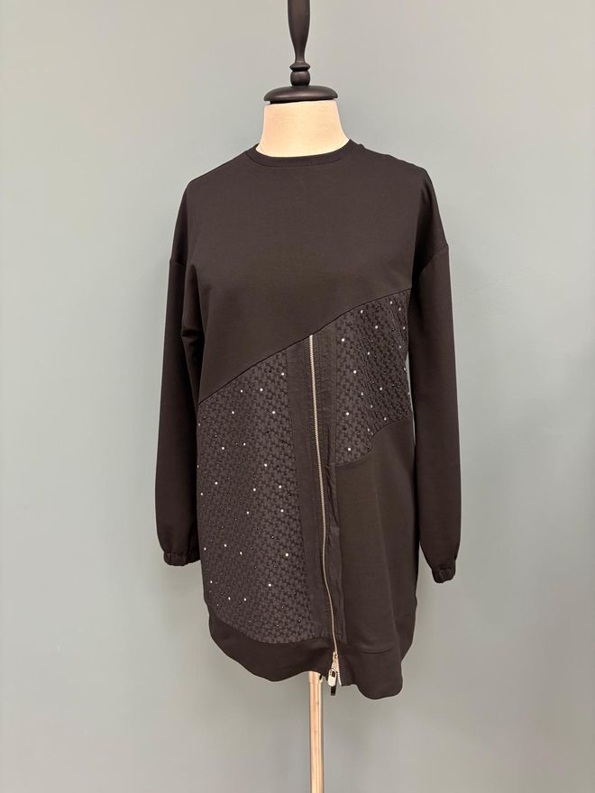 Puane Túnica Negra Con Lentejuelas Talla Sobredimensionada Y Cuello Redondo Ropa al por mayor Modesto