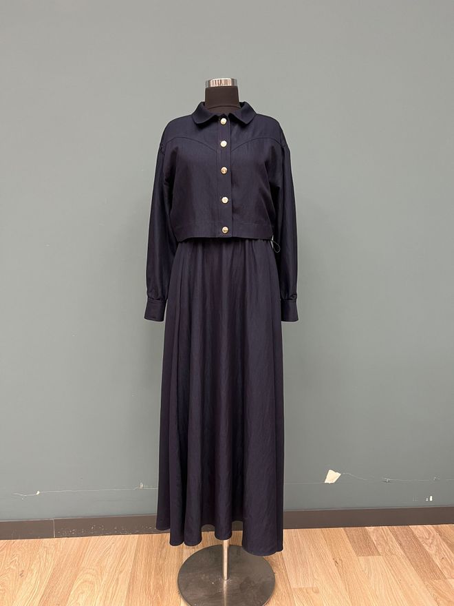 Puane فستان أسود بتصميم بليزر وياقة شال بأكمام طويلة ملابس بالجملة محتشم