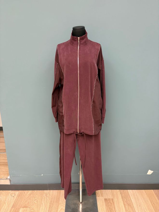 Puane Súprava Bordová Zip Up Palazzo Veľkoobchod s oblečením Skromný