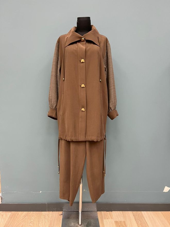 Puane Hnedá Neformálna Elegantná Súprava S Kockovaným Vzorom Veľkoobchod s oblečením Neformálny