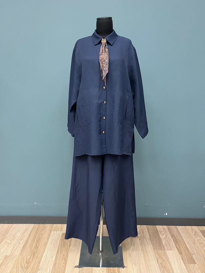 Puane Súprava Elegantný Navy Blue Oversized Palazzo Veľkoobchod s oblečením Skromný