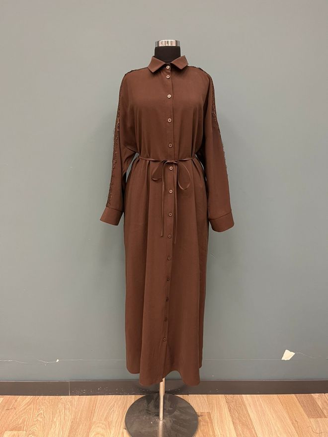 Puane Castanho Modesto Elegante Casual Formal Camisa Vestido Roupas por atacado Modesto