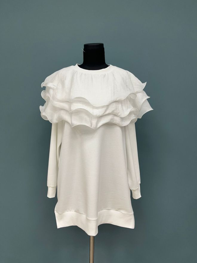 Puane Елегантна Бяла Туника С Дълги Ръкави Дрехи на едро Небрежен