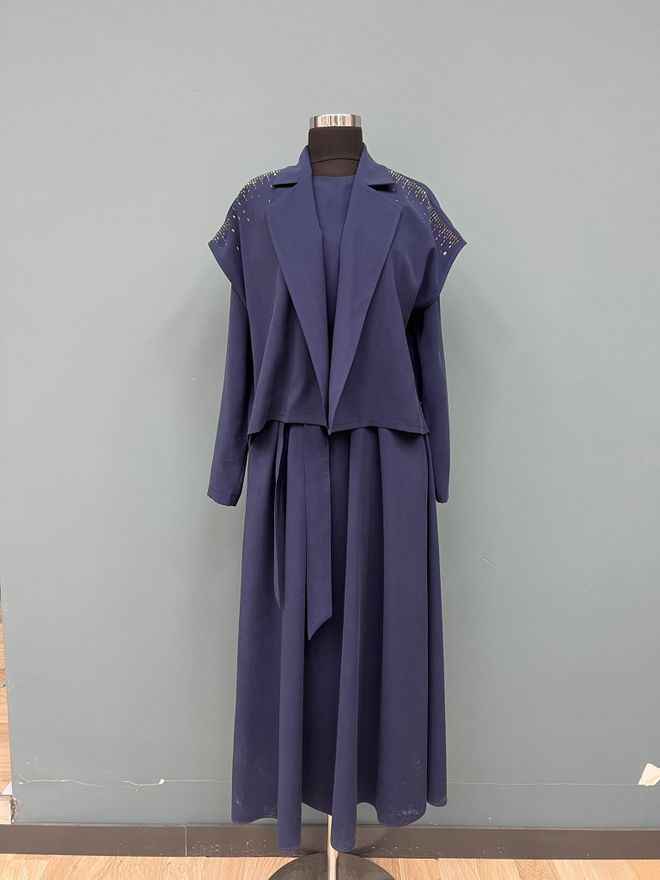 Puane Elegancka Skromna Granatowa Sukienka Kurtka Hurtowa sprzedaż odzieży Skromny