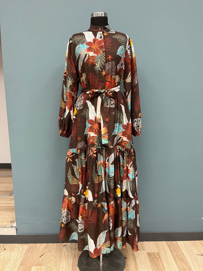 Puane Brązowa Sukienka Boho Typu Smock Z Wzorem Kwiatowym Hurtowa sprzedaż odzieży Skromny