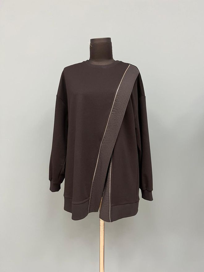 Puane Czarna Oversize Casual Tunika Na Zamek Hurtowa sprzedaż odzieży Skromny