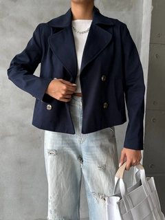 A wholesale clothing model wears qes10007-gabardine-jacket-navy-blue, Turkish wholesale Jacket of Qesto Fashion