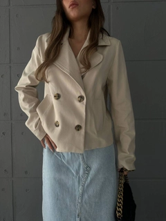 A wholesale clothing model wears qes10008-gabardine-jacket-stone, Turkish wholesale Jacket of Qesto Fashion