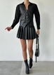 A wholesale clothing model wears qes10010-leather-vest-black, Turkish wholesale  of 