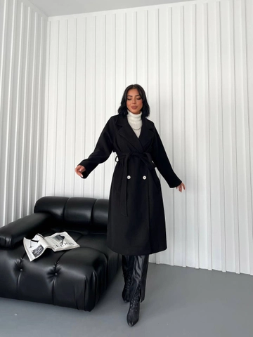 Veľkoobchodný model oblečenia nosí  Čierny šálový kabát
, turecký veľkoobchodný Kabát od Qesto Fashion