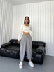 A wholesale clothing model wears qes10030-trousers-gray, Turkish wholesale  of 