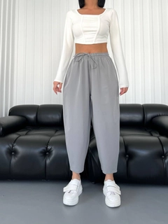 A wholesale clothing model wears qes10030-trousers-gray, Turkish wholesale Pants of Qesto Fashion