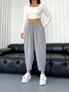 A wholesale clothing model wears qes10030-trousers-gray, Turkish wholesale Pants of Qesto Fashion