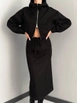 A wholesale clothing model wears qes10045-stamp-set-black, Turkish wholesale  of 