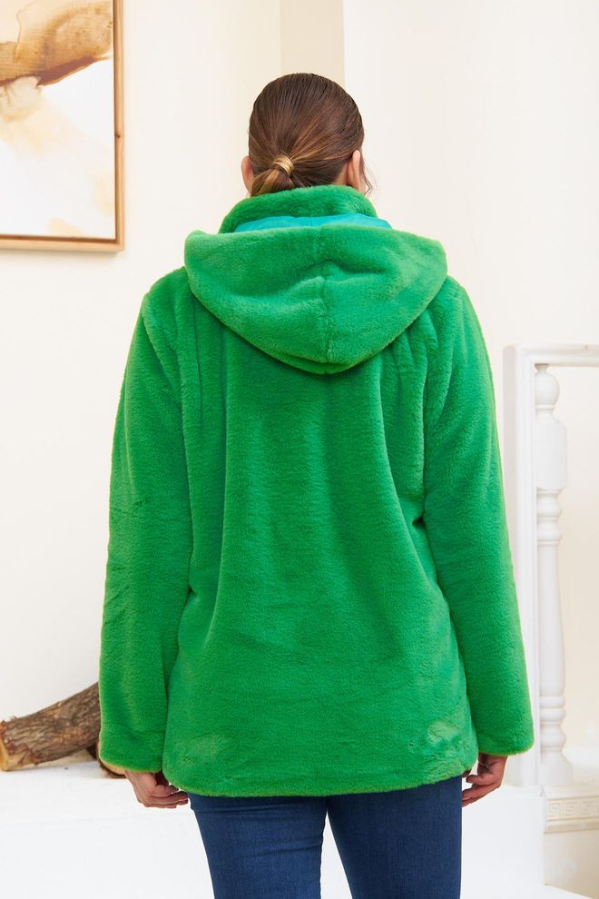 RMG Green Teddy Coat With Hooded Collar And Zip Up Closure Wholesale Clothing Plus Size