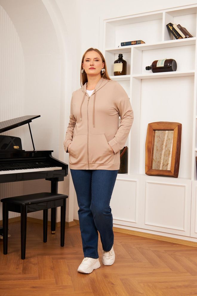 RMG Sudadera Beige Con Cuello Con Capucha Y Mangas Largas Ropa al por mayor Talla grande