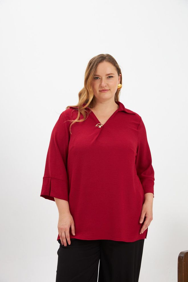 RMG Блузка Бордовый Красный Плюс Размер Элегантный Оптовая продажа одежды Скромный