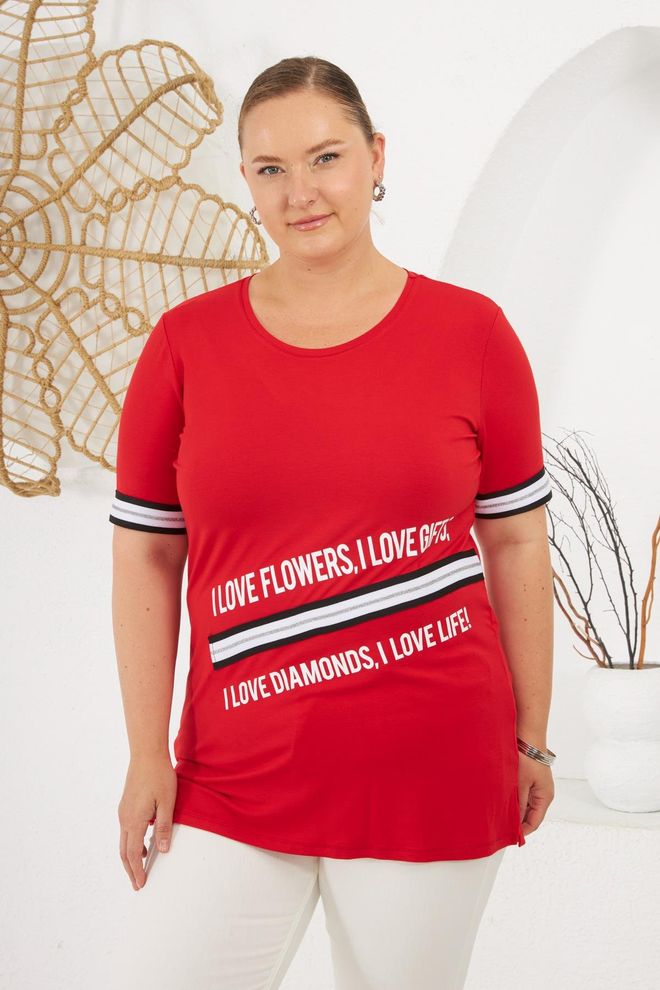 RMG Camiseta Roja Talla Grande Casual Con Estampado De Letras Ropa al por mayor Talla grande