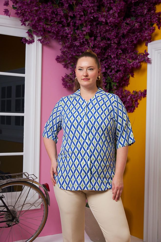 RMG Blue Plus Size Casual Preppy Shirt Wholesale Clothing Plus Size