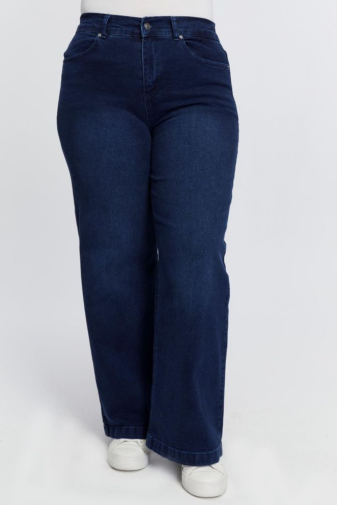 RMG Τζιν Μπλε Casual Μεγάλα Μεγέθη Mom Wide Leg Με Κουμπιά Χονδρικό εμπόριο ενδυμάτων Μεγάλα μεγέθη