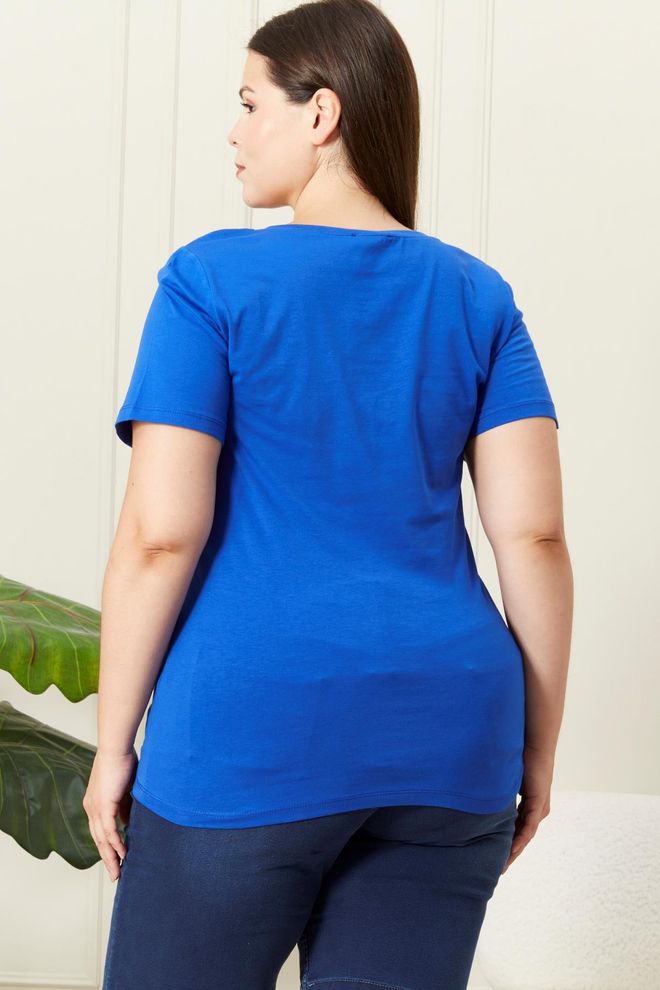 RMG Blue Casual Plus Size Tshirt Wholesale Clothing Spring