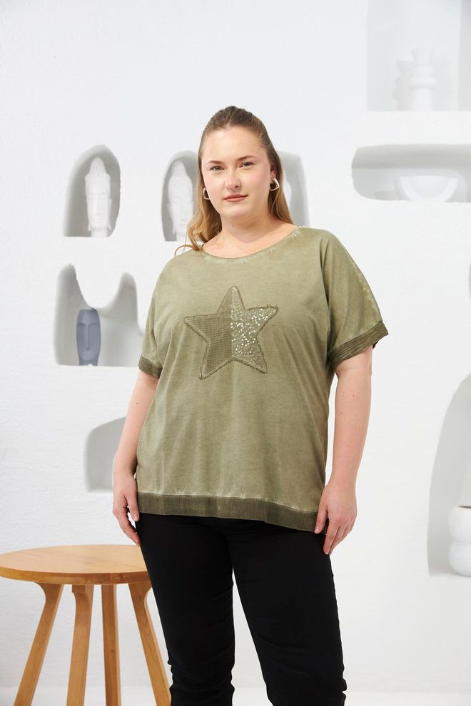 RMG T Shirt Vert Grande Taille Style Décontracté Vêtements en gros Grande taille