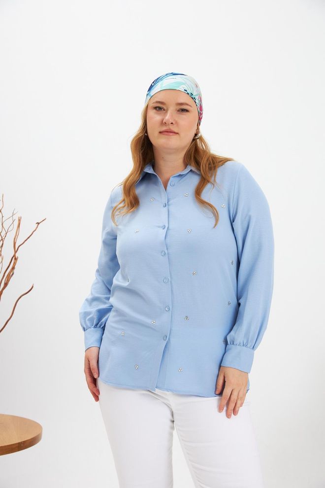 RMG Camisa Azul Elegante Formal Talla Grande Ropa al por mayor Talla grande