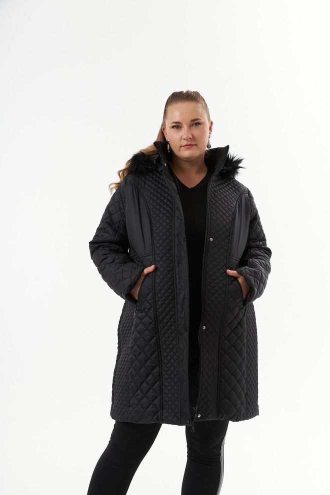 RMG Black Puffer Hooded Coat With Quilted Design Wholesale Clothing Modest